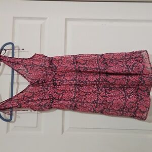 American Eagle Outfitters Pink Floral V-Neck Tiered Tunic